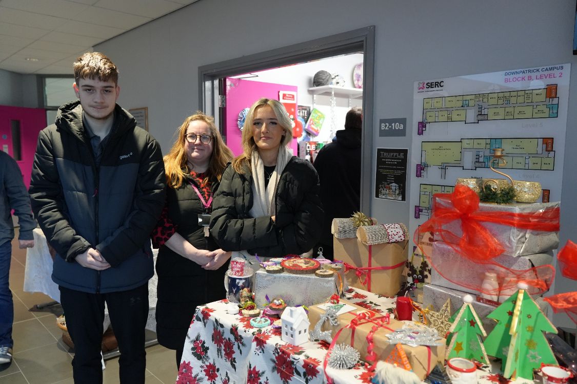 Staff and students at Truffle vintage shop in Downpatrick Campus.